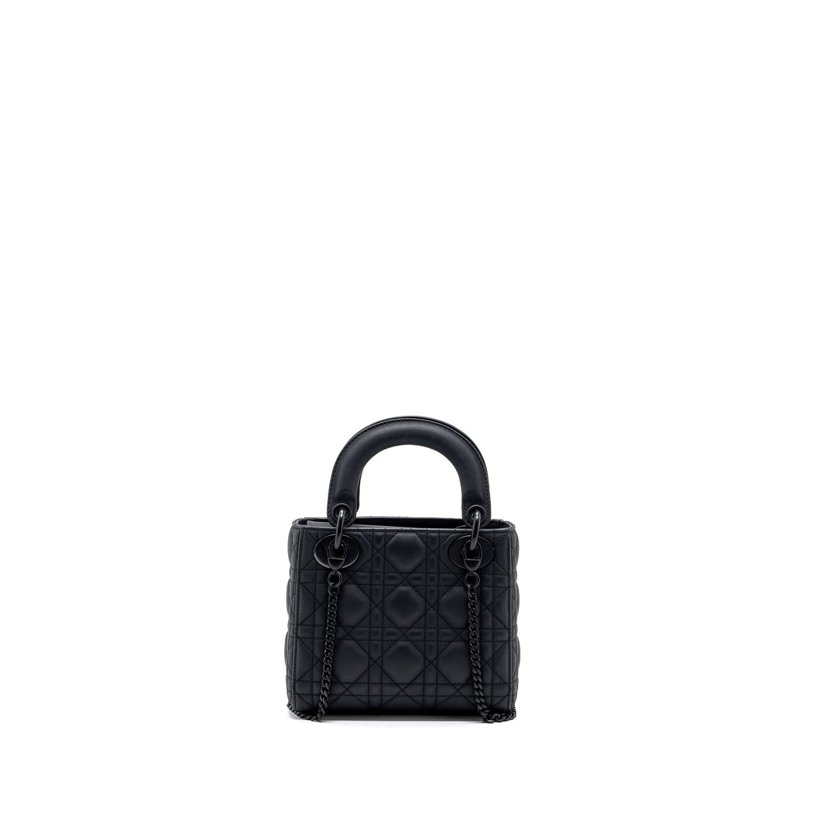 DIOR MINI LADY DIOR CANNAGE CALFSKIN BLACK WITH BLACK HARDWARE
