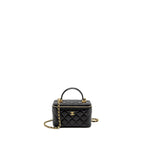 CHANEL TOP HANDLE LONG VANITY CASE LAMBSKIN BLACK GHW