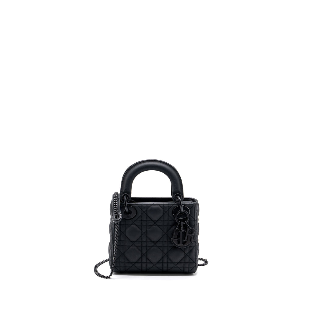 DIOR MINI LADY DIOR CANNAGE CALFSKIN BLACK WITH BLACK HARDWARE