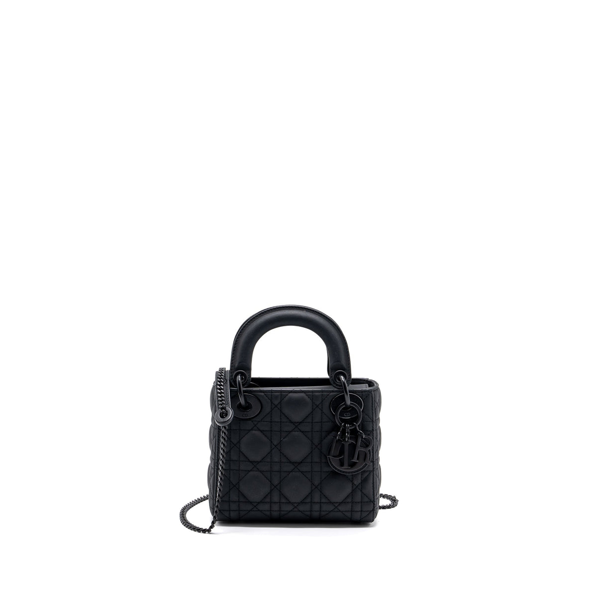 DIOR MINI LADY DIOR CANNAGE CALFSKIN BLACK WITH BLACK HARDWARE