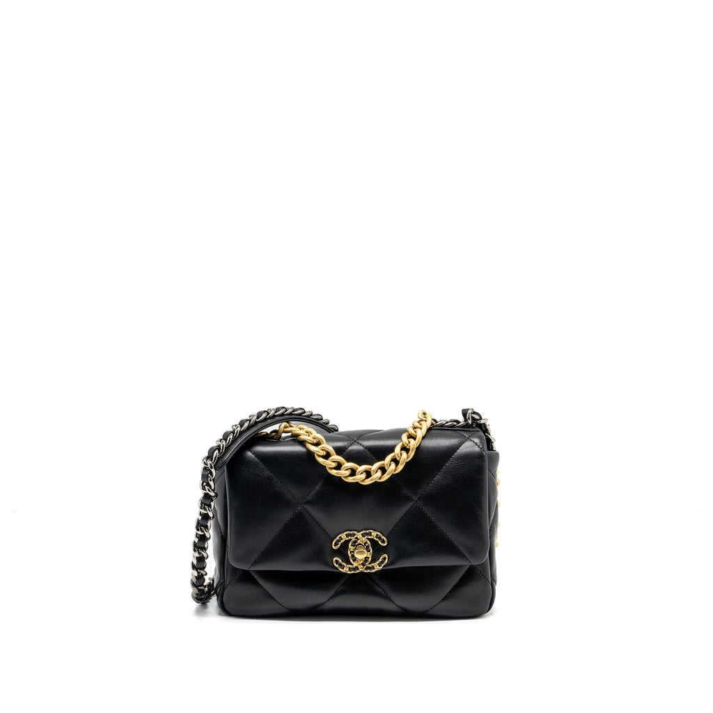 CHANEL SMALL 19 BAG LAMBSKIN BLACK MULTICOLOUR HARDWARE (MICROCHIP)