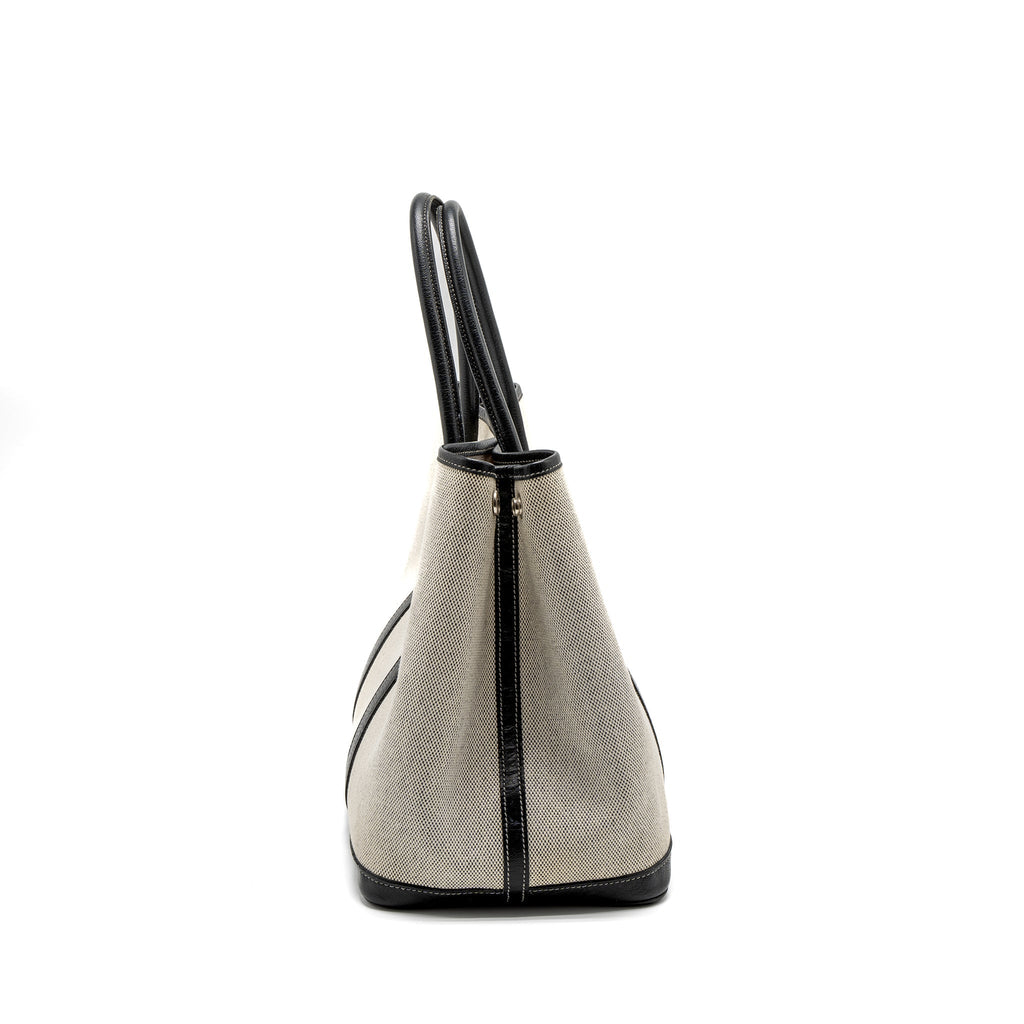 HERMES GARDEN PARTY 36 CANVAS/LEATHER BLACK/WHITE SHW