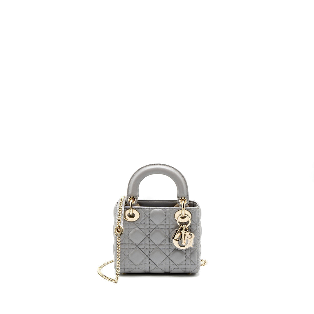 DIOR MINI LADY DIOR LAMBSKIN GREY LGHW