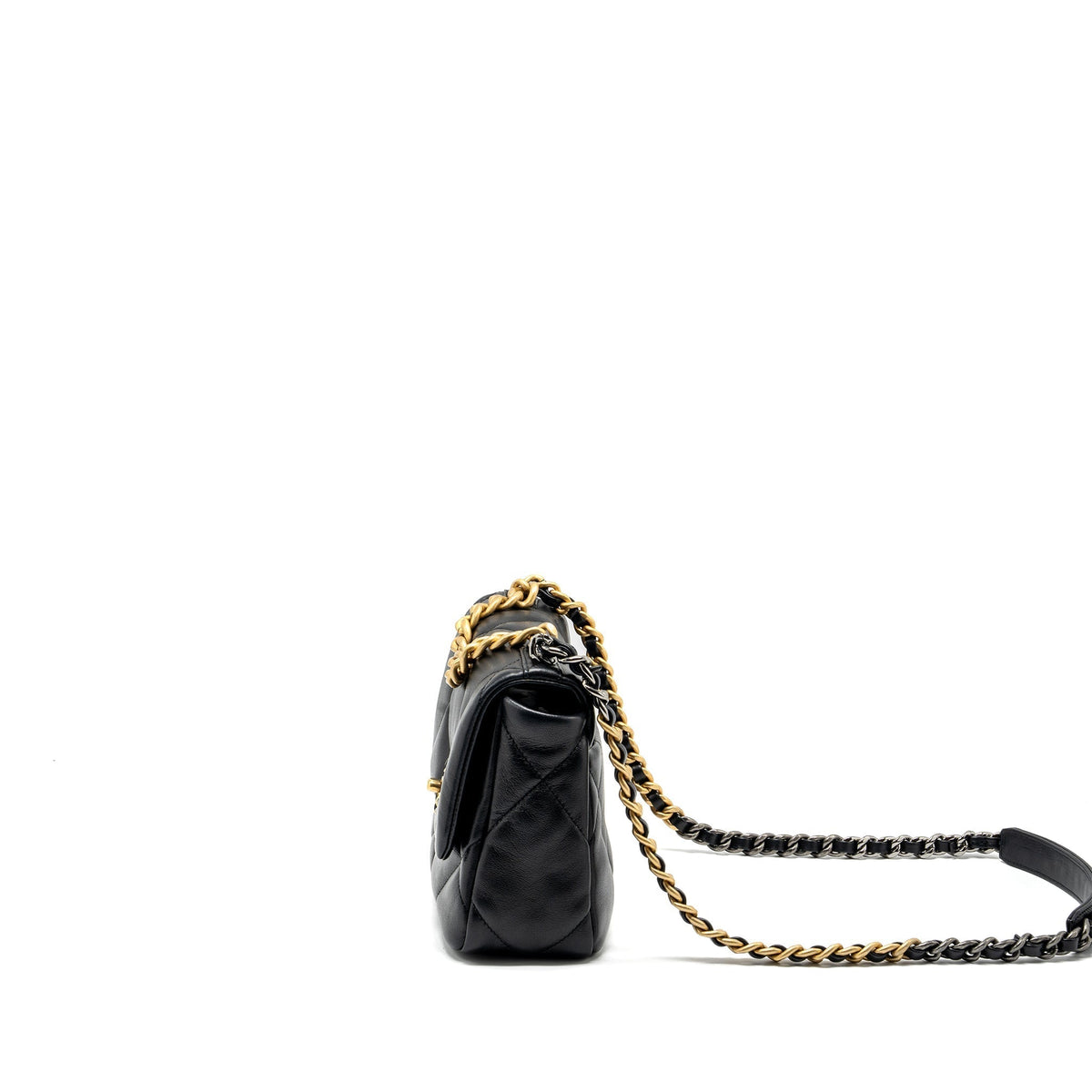 CHANEL SMALL 19 BAG LAMBSKIN BLACK MULTICOLOUR HARDWARE (MICROCHIP)