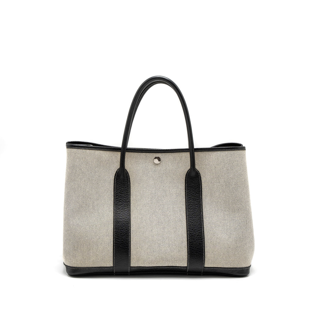 HERMES GARDEN PARTY 36 CANVAS/LEATHER BLACK/WHITE SHW