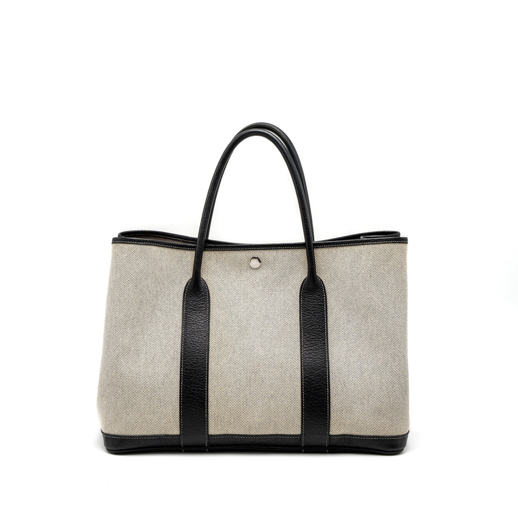 HERMES GARDEN PARTY 36 CANVAS/LEATHER BLACK/WHITE SHW