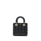 DIOR SMALL LADY DIOR BAG GRAINED CANNAGE CALFSKIN BLACK LGHW