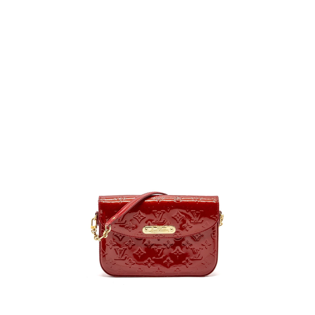 LOUIS VUITTON FLAP SHOULDER EVENING BAG PATENT LEATHER RED GHW