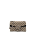 GUCCI DIONYSUS SHOULDER BAG GG SUPREME CANVAS BLACK/BROWN RUTHENIUM SILVER HARDWARE