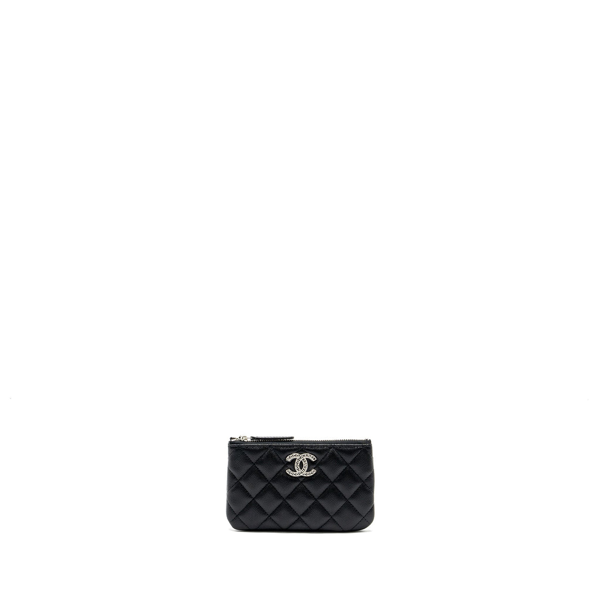 CHANEL COCO CHANEL ON CC LOGO MINI OCASE ZIP POUCH CAVIAR BLACK SHW (MICROCHIP)