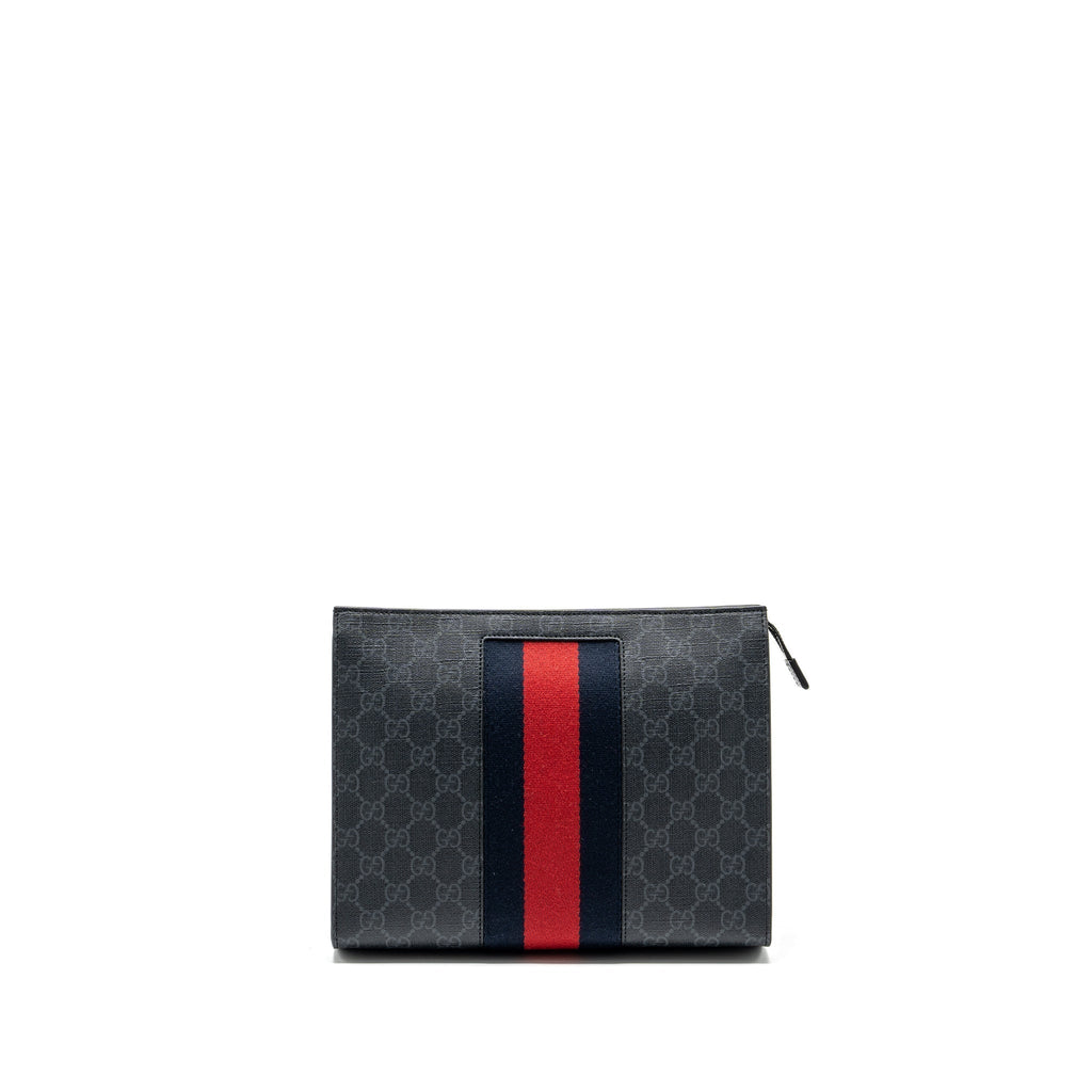 GUCCI GG SUPREME CANVAS / LEATHER ZIP CLUTCH BLACK/ MULTICOLOUR SHW