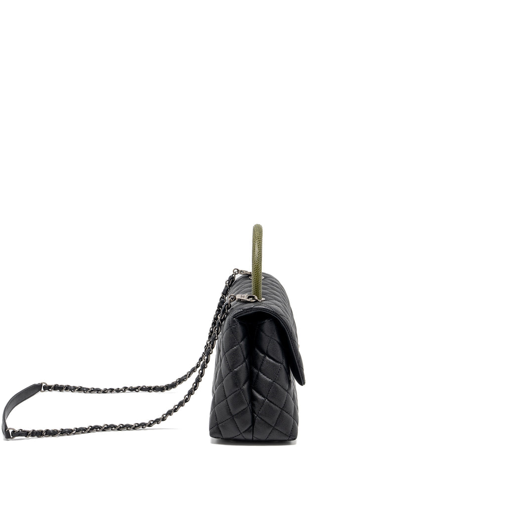 CHANEL MEDIUM COCO HANDLE CAVIAR / LIZARD HANDLE BLACK RUTHENIUM HARDWARE