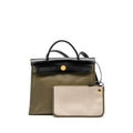 HERMES HERBAG 31 ZIP BAG TOLIE H BERLINE CANVAS/VACHE HUNTER LICHEN/ECRU-BEIGE/BLACK GHW