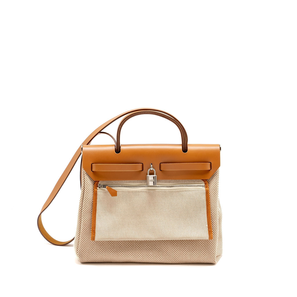HERMES HERBAG 31 ZIP BAG TOILE CRISS VIKING/VACHE HUNTER LEATHER ECRU-BEIGE-NATURE/NATURE SHW