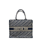 DIOR MEDIUM BOOK TOTE BLUE DIOR OBLIQUE EMBROIDERY