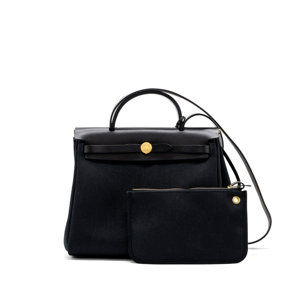 Hermes herbag 31 zip bag canvas / hunter leather black GHW