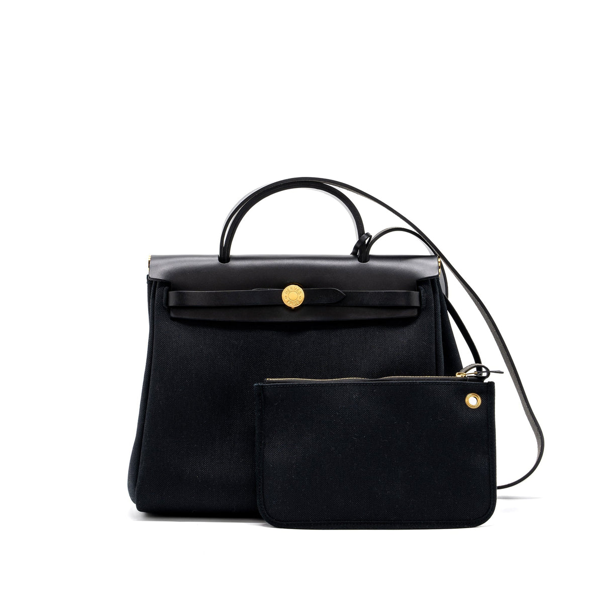 Hermes herbag 31 zip bag canvas / hunter leather black GHW