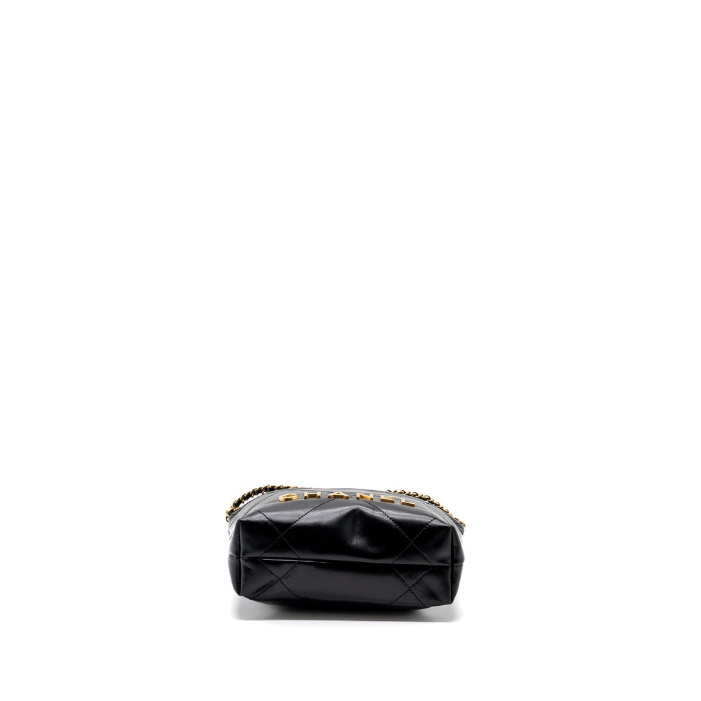 CHANEL MINI 22 BAG SHINY CALFSKIN BLACK GHW (MICROCHIP)
