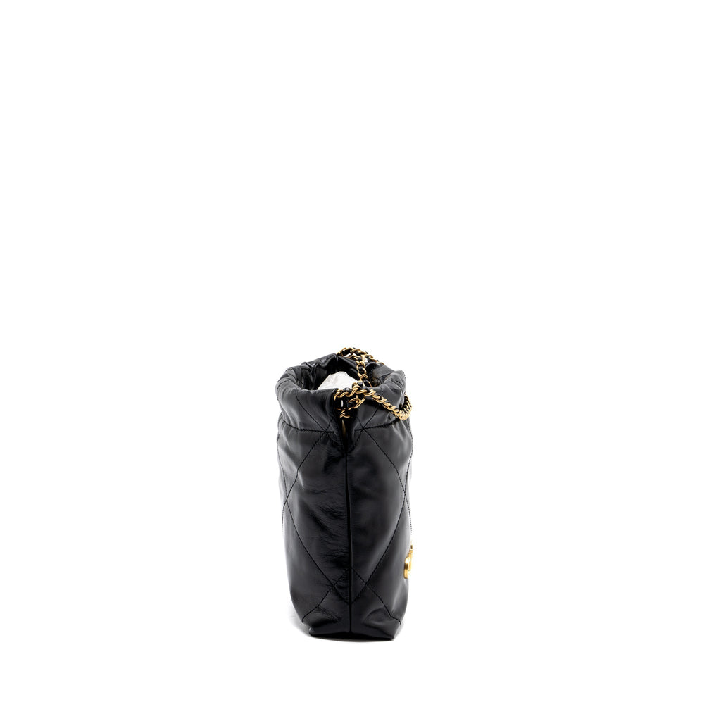 CHANEL MINI 22 BAG SHINY CALFSKIN BLACK GHW (MICROCHIP)