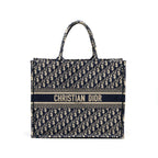 DIOR LARGE BOOK TOTE BLUE DIOR OBLIQUE EMBROIDERY
