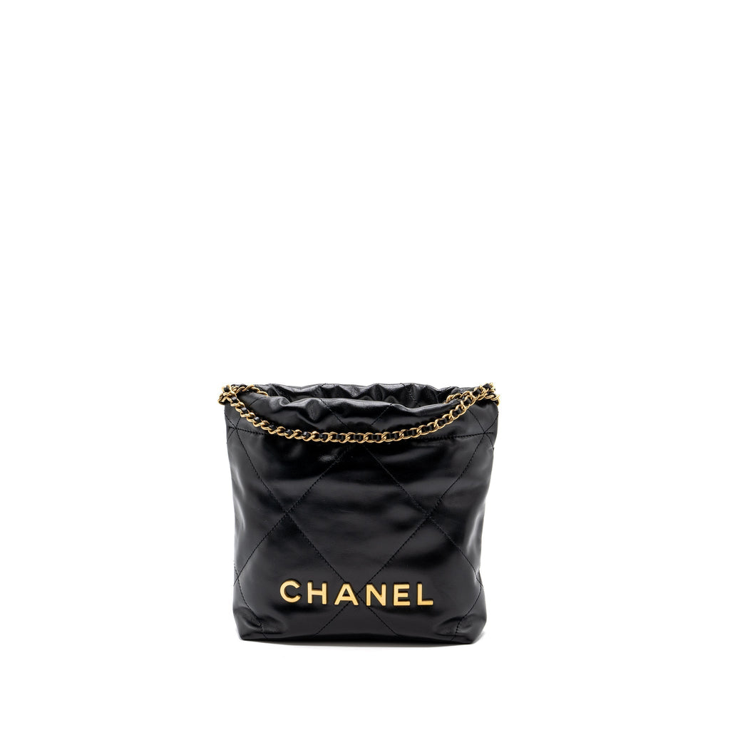 CHANEL MINI 22 BAG SHINY CALFSKIN BLACK GHW (MICROCHIP)