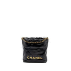CHANEL MINI 22 BAG SHINY CALFSKIN BLACK GHW (MICROCHIP)