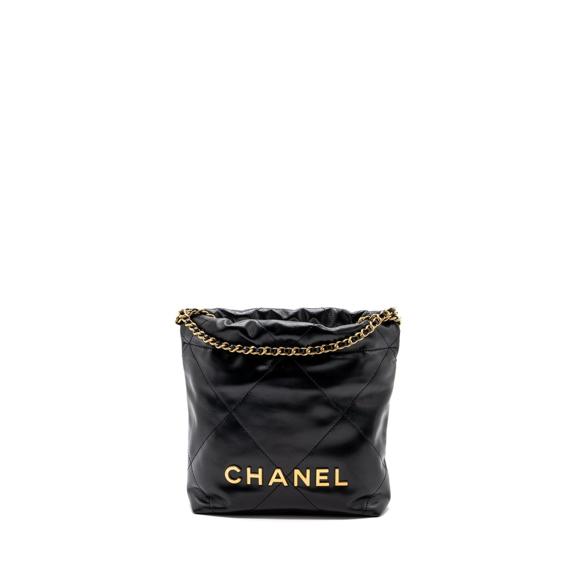 CHANEL MINI 22 BAG SHINY CALFSKIN BLACK GHW (MICROCHIP)