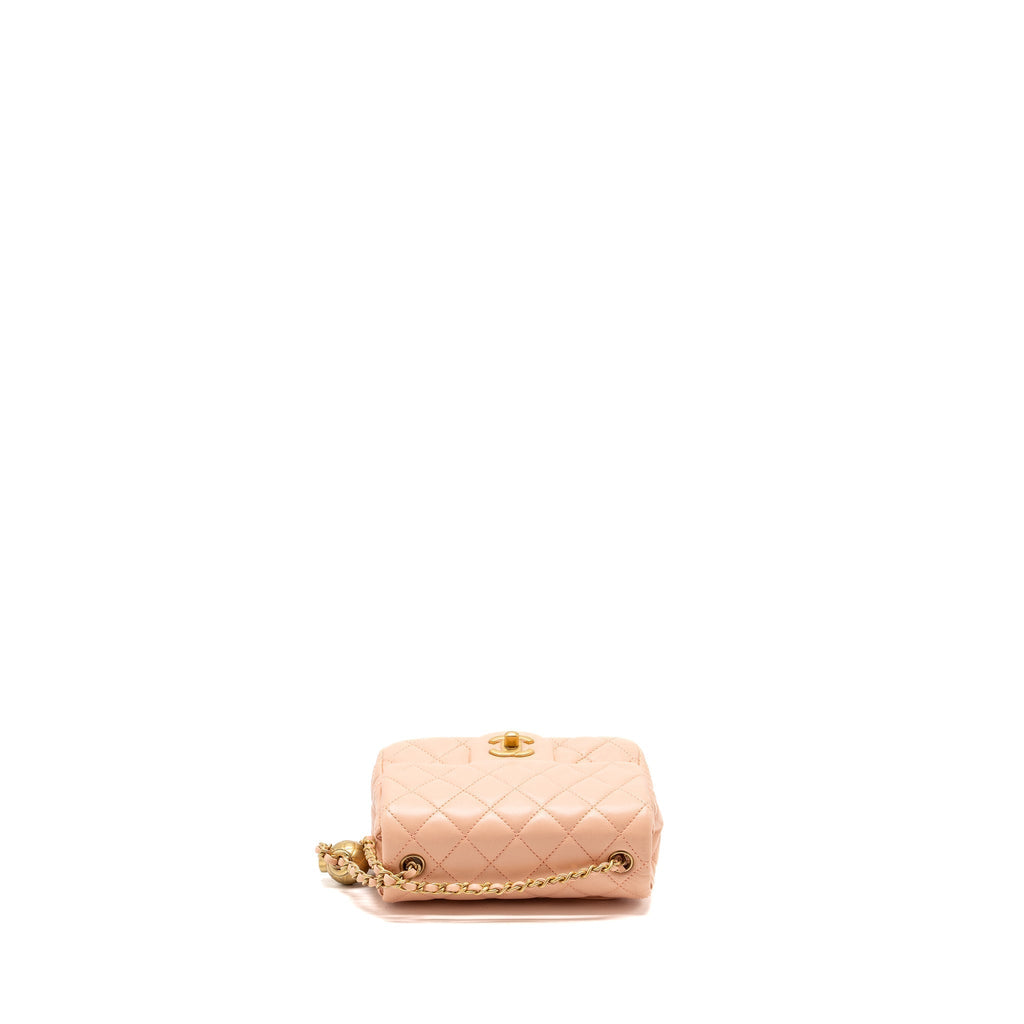CHANEL PEARL CRUSH MINI SQUARE FLAP BAG LAMBSKIN LIGHT PINK GHW (MICROCHIP)