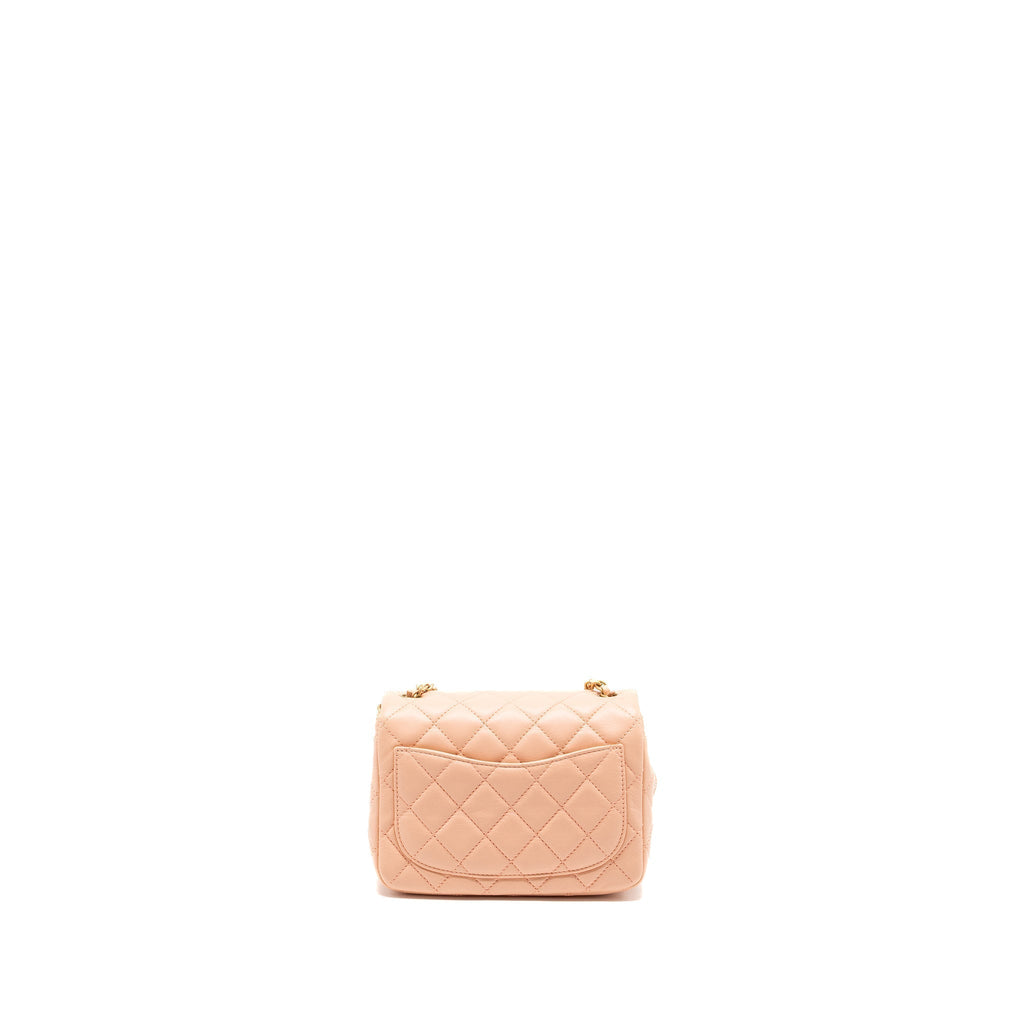 CHANEL PEARL CRUSH MINI SQUARE FLAP BAG LAMBSKIN LIGHT PINK GHW (MICROCHIP)
