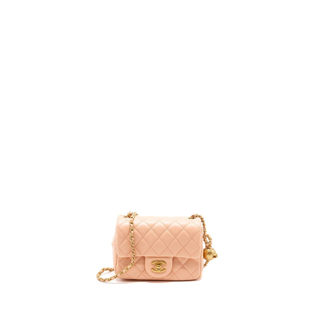 CHANEL PEARL CRUSH MINI SQUARE FLAP BAG LAMBSKIN LIGHT PINK GHW (MICROCHIP)