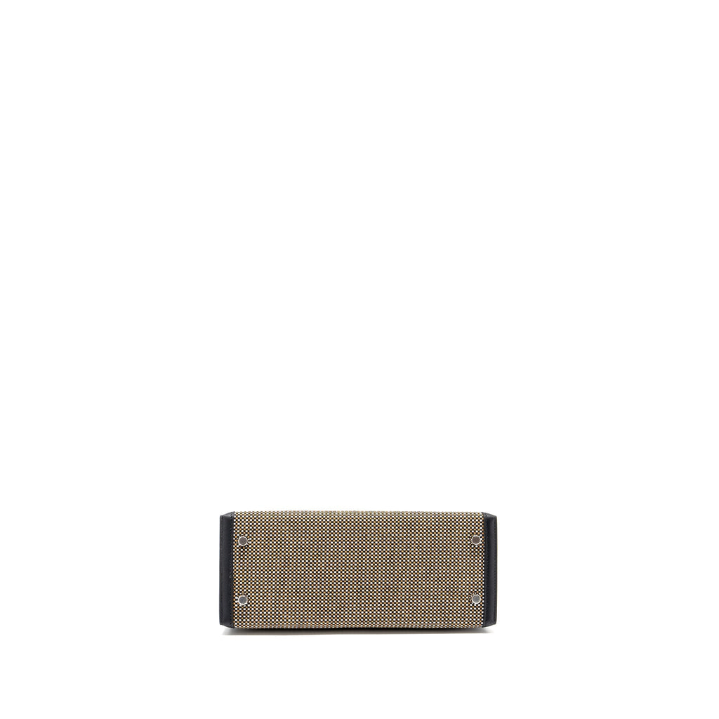 HERMES KELLY 25 SELLIER TOILE QUADRILLE /SWIFT BLACK-BLANC-DESERT / BLACK SHW