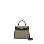 HERMES KELLY 25 SELLIER TOILE QUADRILLE /SWIFT BLACK-BLANC-DESERT / BLACK SHW