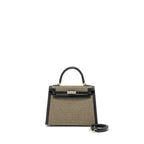 Hermes Kelly 25 sellier Toile Quadrille /swift black-blanc-desert / black SHW