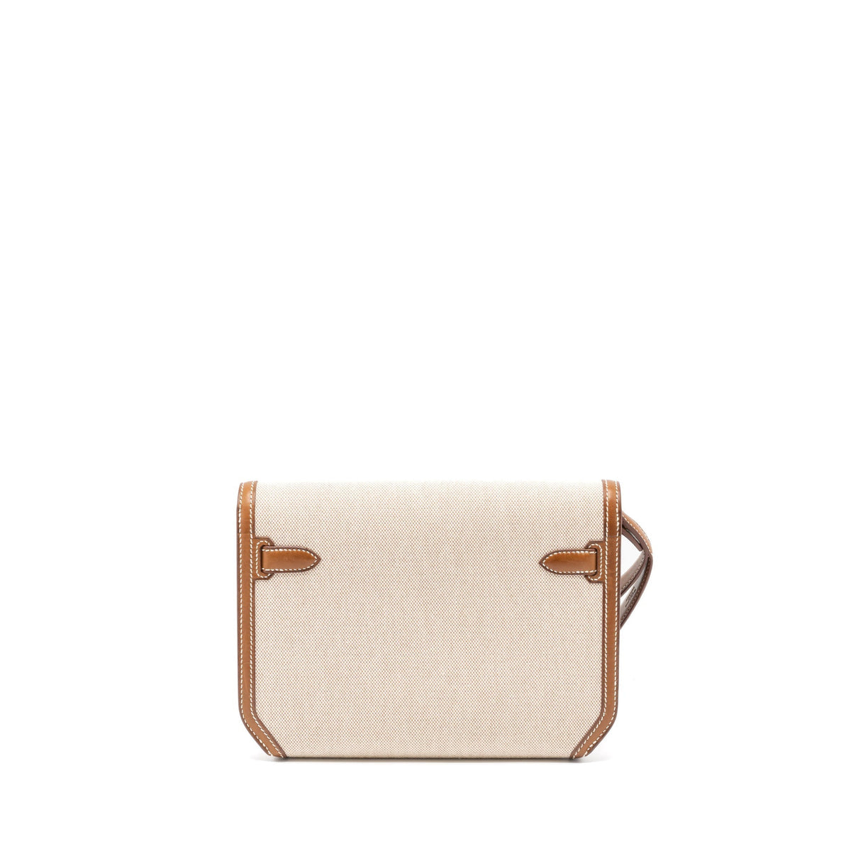 HERMES POCHETTE KELLY DEPECHES 25 CANVAS/BARENIA ECRU BEIGE/FAUVE GHW
