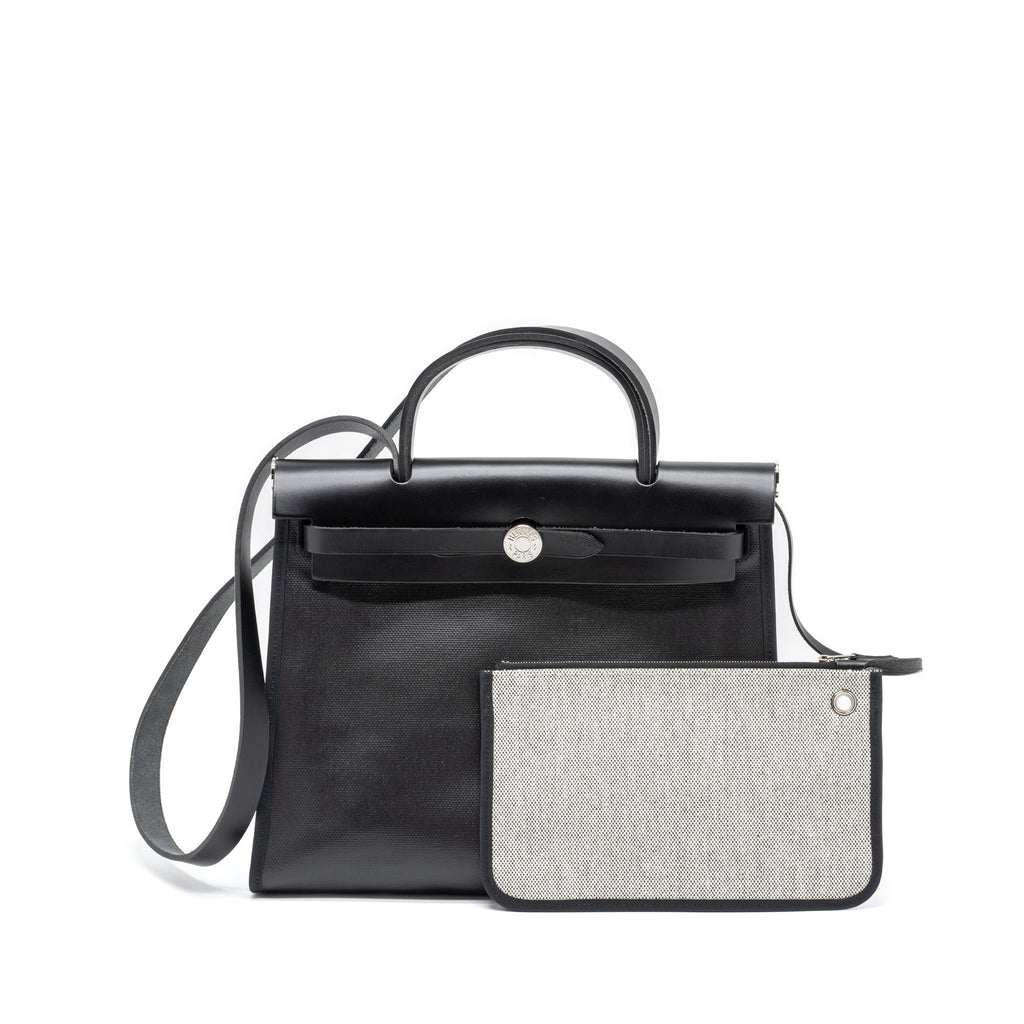 HERMES HERBAG 31 BERLINE CANVAS/VACHE HUNTER BLACK SHW