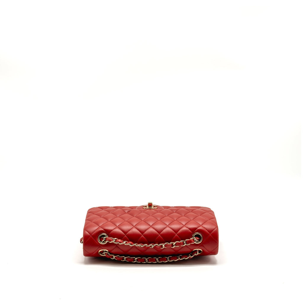 CHANEL MEDIUM CLASSIC DOUBLE FLAP BAG LAMBSKIN RED LGHW