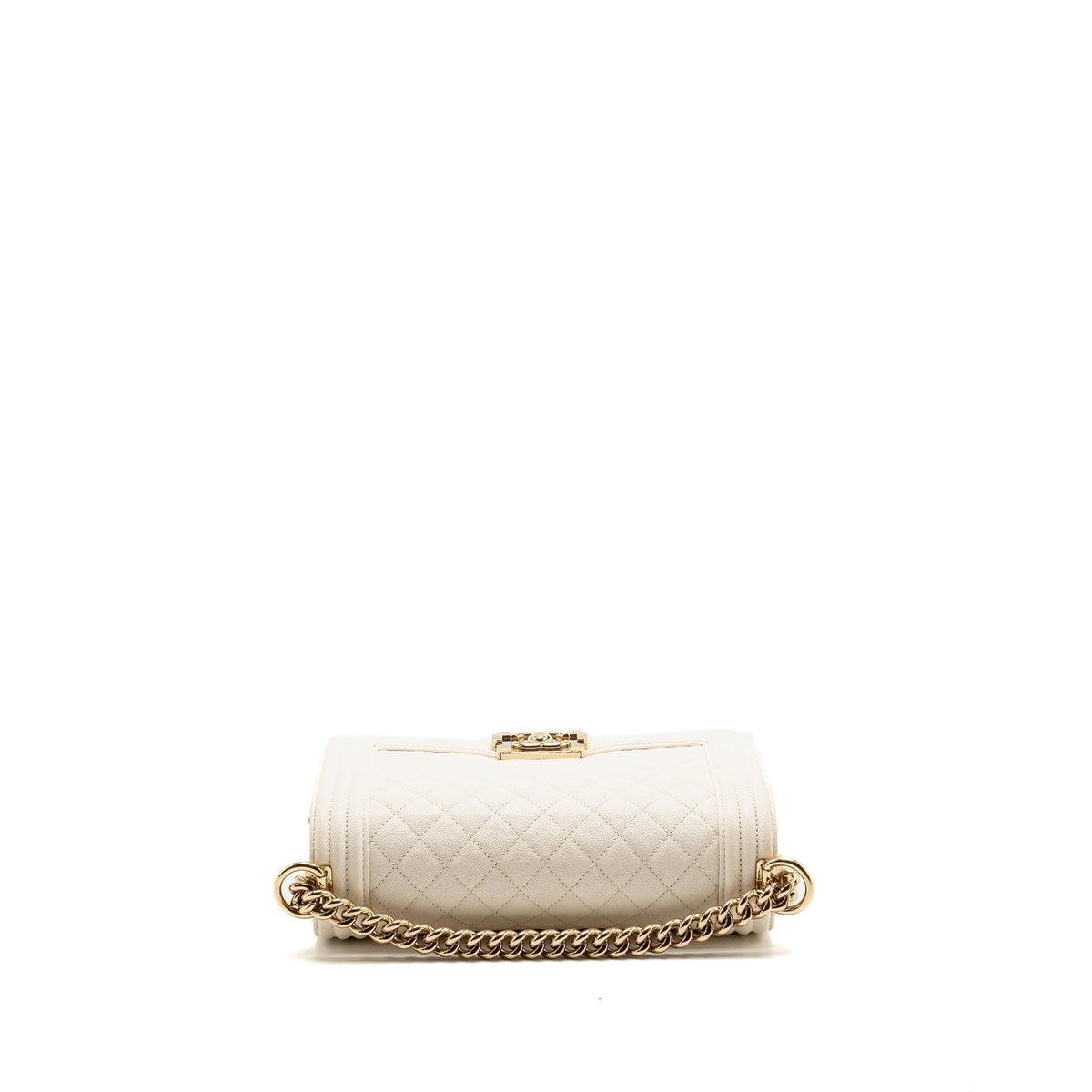 CHANEL MEDIUM BOY BAG CAVIAR WHITE LGHW