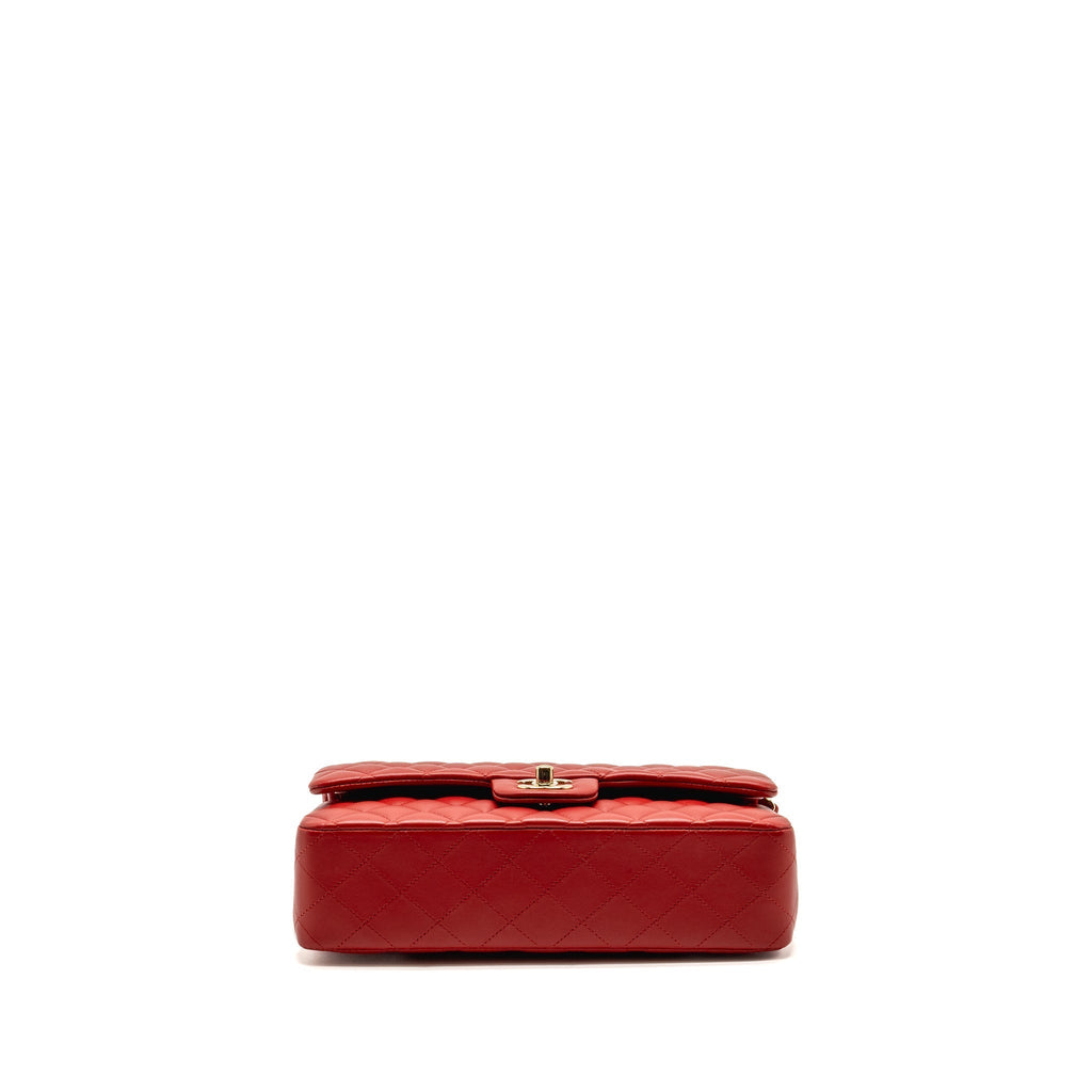 CHANEL MEDIUM CLASSIC DOUBLE FLAP BAG LAMBSKIN RED LGHW
