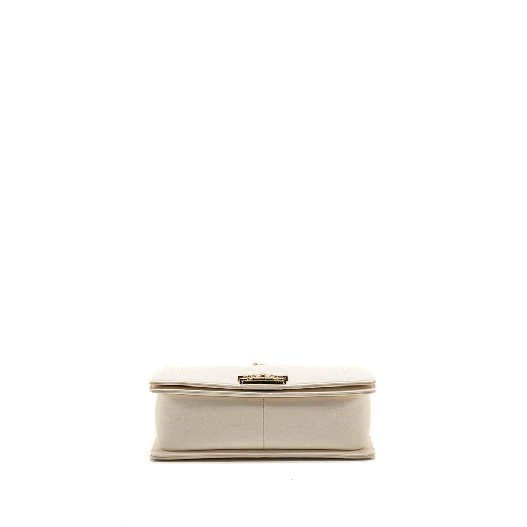 CHANEL MEDIUM BOY BAG CAVIAR WHITE LGHW