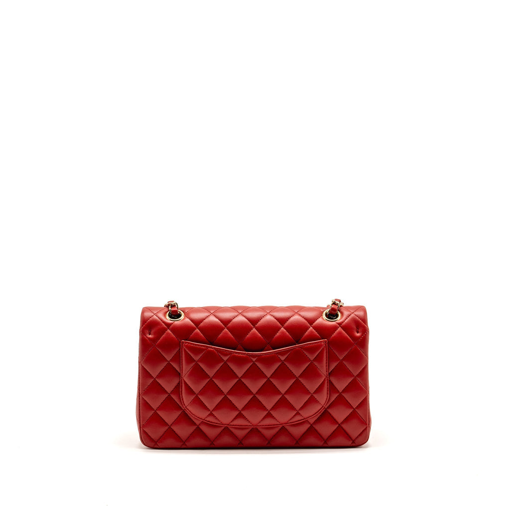 CHANEL MEDIUM CLASSIC DOUBLE FLAP BAG LAMBSKIN RED LGHW