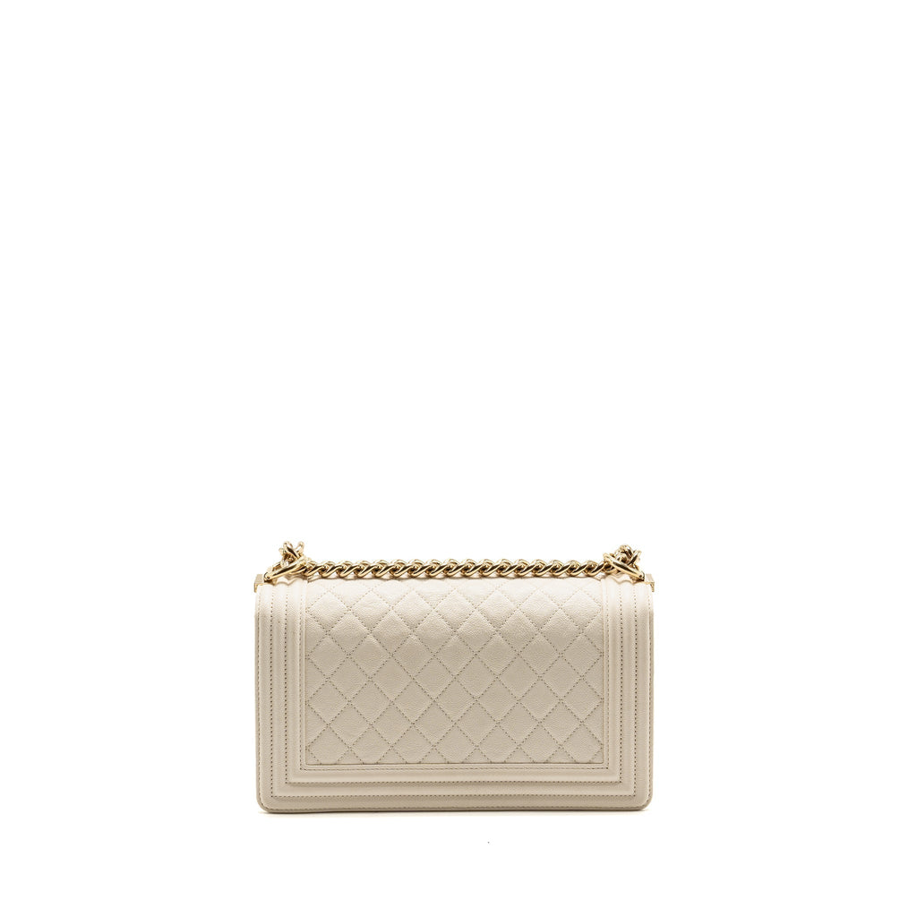 CHANEL MEDIUM BOY BAG CAVIAR WHITE LGHW