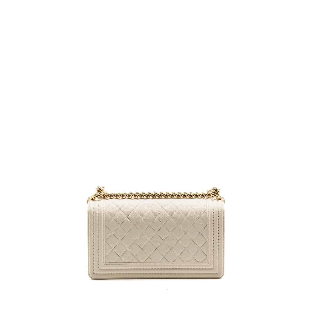 CHANEL MEDIUM BOY BAG CAVIAR WHITE LGHW