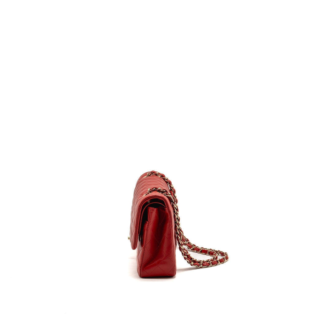 CHANEL MEDIUM CLASSIC DOUBLE FLAP BAG LAMBSKIN RED LGHW