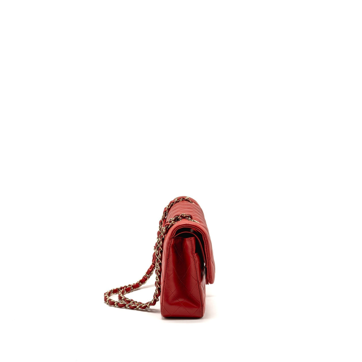 CHANEL MEDIUM CLASSIC DOUBLE FLAP BAG LAMBSKIN RED LGHW