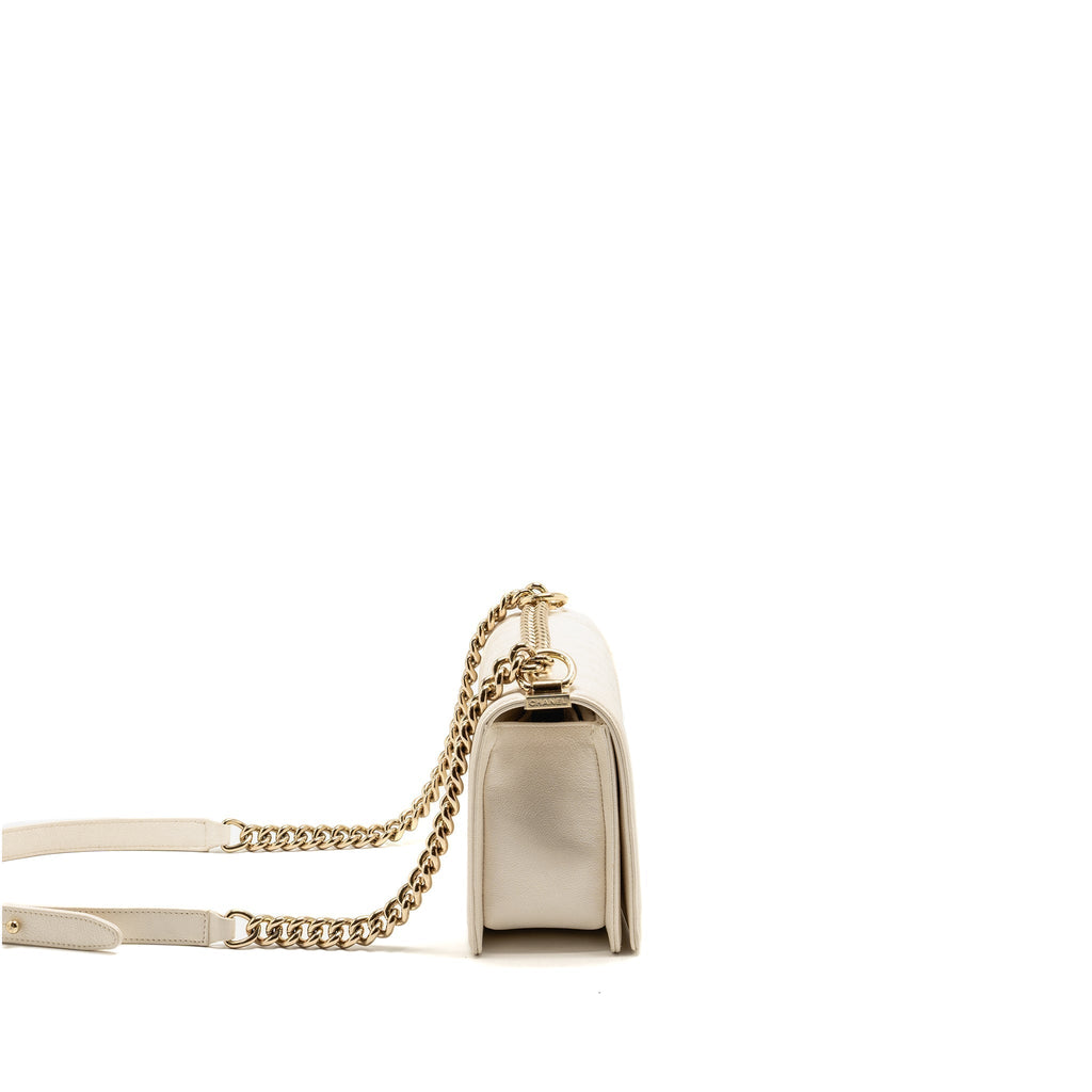 CHANEL MEDIUM BOY BAG CAVIAR WHITE LGHW