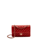 CHANEL MEDIUM CLASSIC DOUBLE FLAP BAG LAMBSKIN RED LGHW