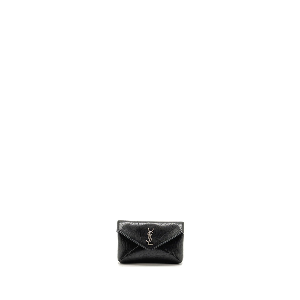 Saint Laurent/YSL Cassandre Envelope Card Case Grained Lambskin Black SHW