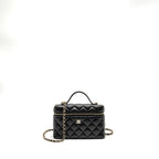 CHANEL 25P CC TOP HANDLE VANITY WITH CHAIN CAVIAR BLACK LGHW (MICROCHIP)
