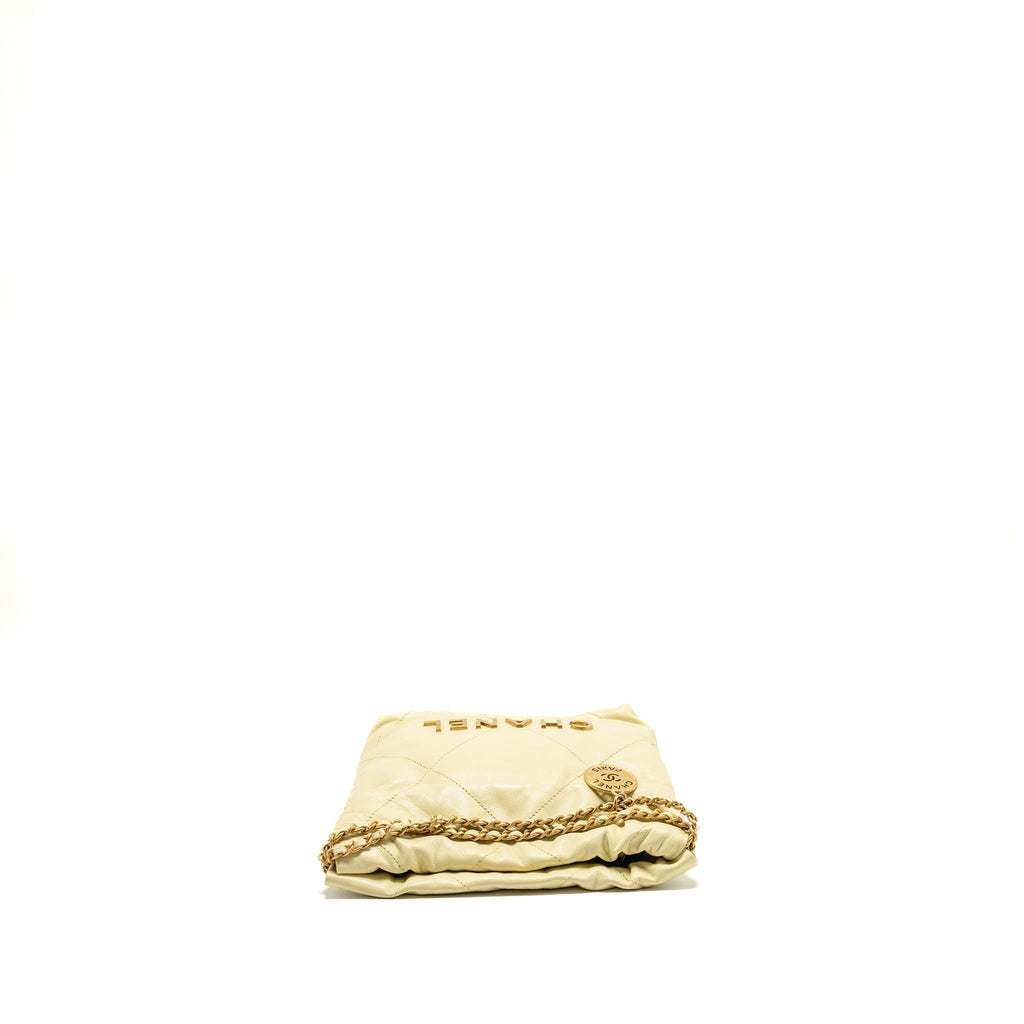 Chanel Mini 22 Bag Shiny Calfskin Light Yellow GHW (Microchip)