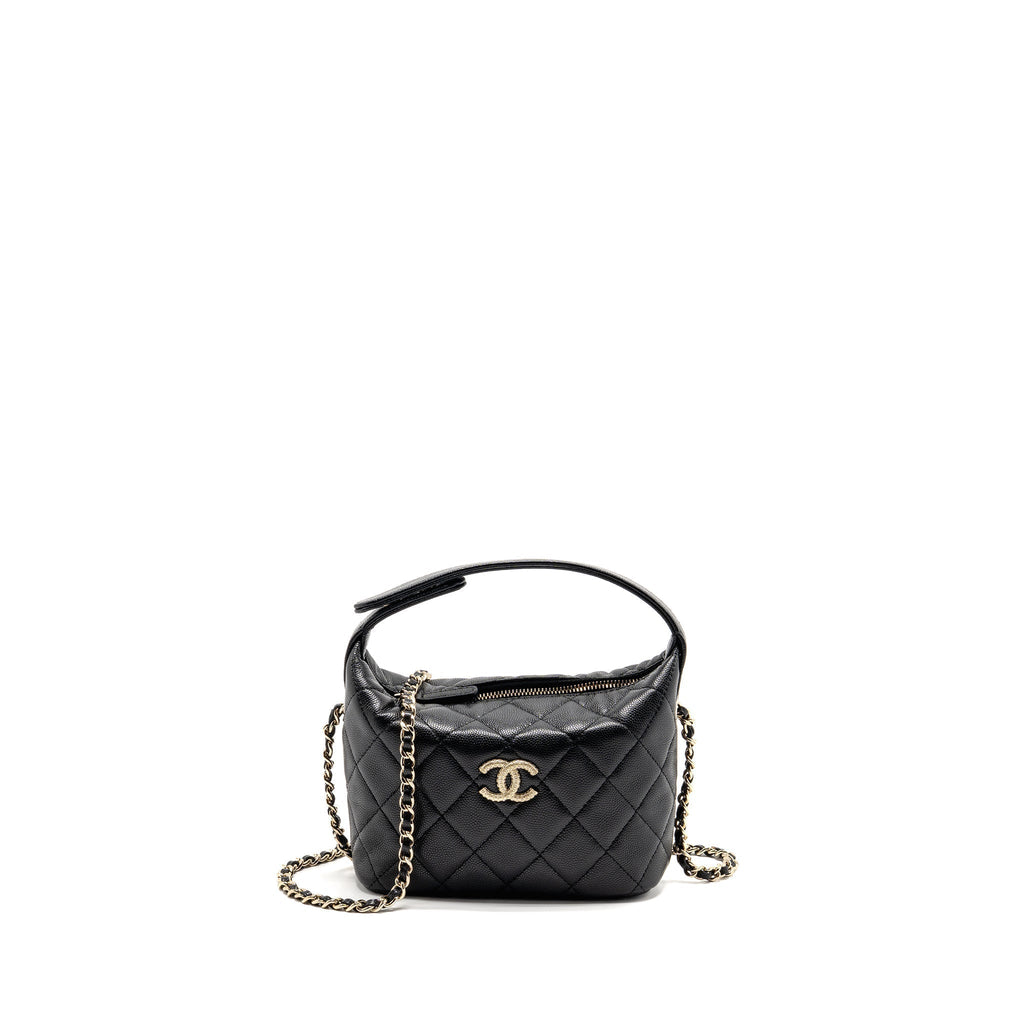 CHANEL 25C DETAIL LOGO QUILTED HOBO BAG CAVIAR BLACK GHW (MICROCHIP)